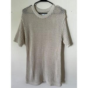 Tna Aritzia Women Cream Open Knit Crochet Short Sleeve Cover Up Small Boho retro